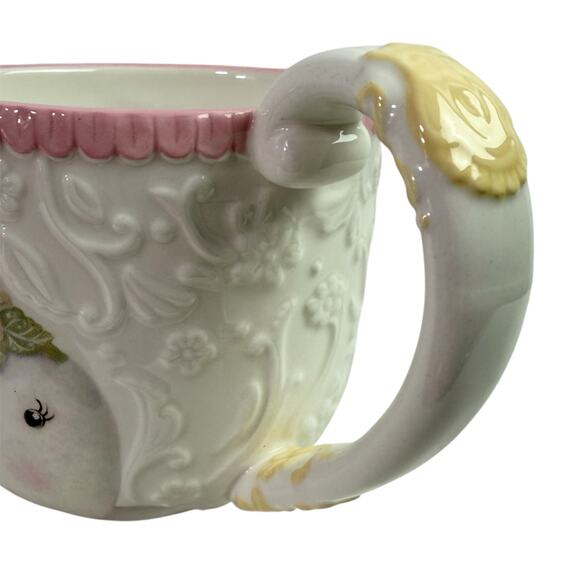 Grasslands Road White Pink Easter Bunny Rabbit Whimsical Ceramic Coffee Mug - Picture 2 of 7